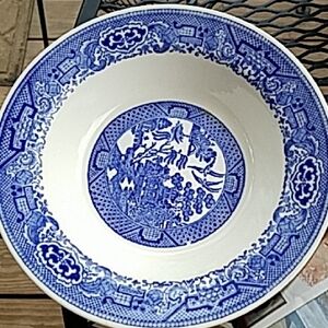 NO ID. Blue and White Decorative Bowl 9" About 2" Deep.